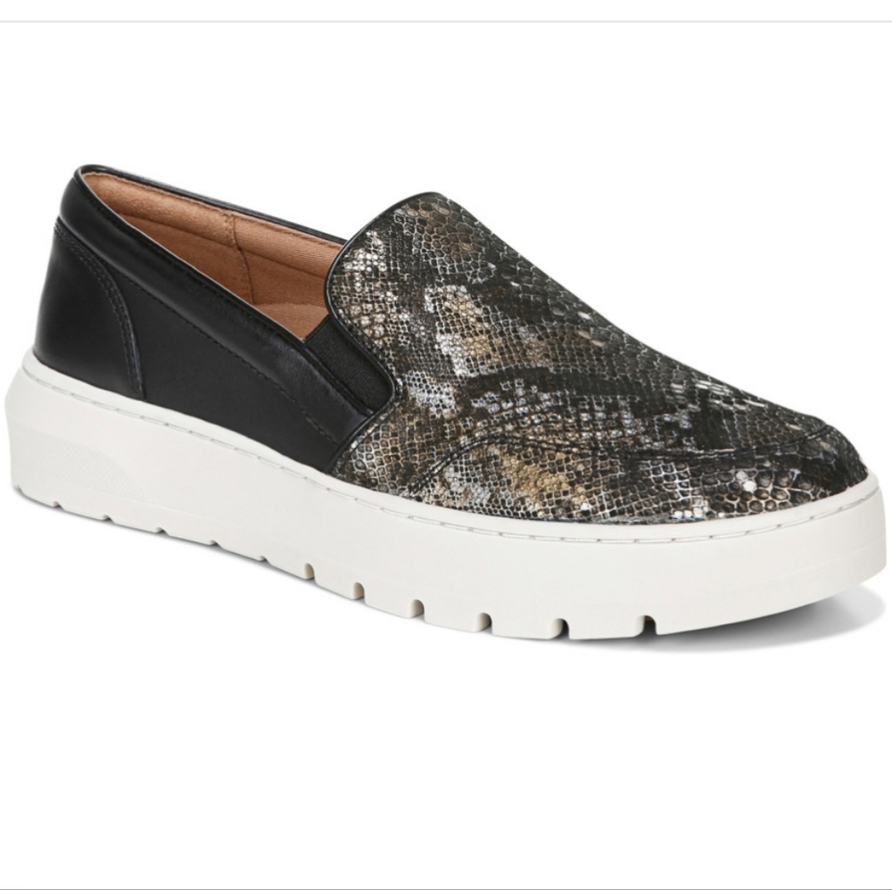 Vionic Dinora Boa Black Snake Print Leather Slip On Sneaker
